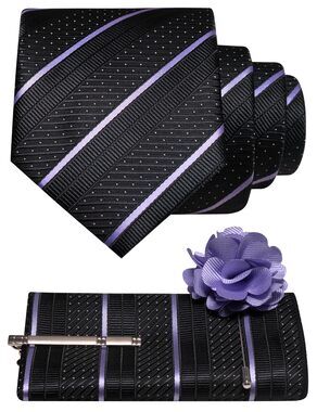 1862 Lavender Striped Tie and Lapel Pin Necktie Pocket Square with Tie Clip